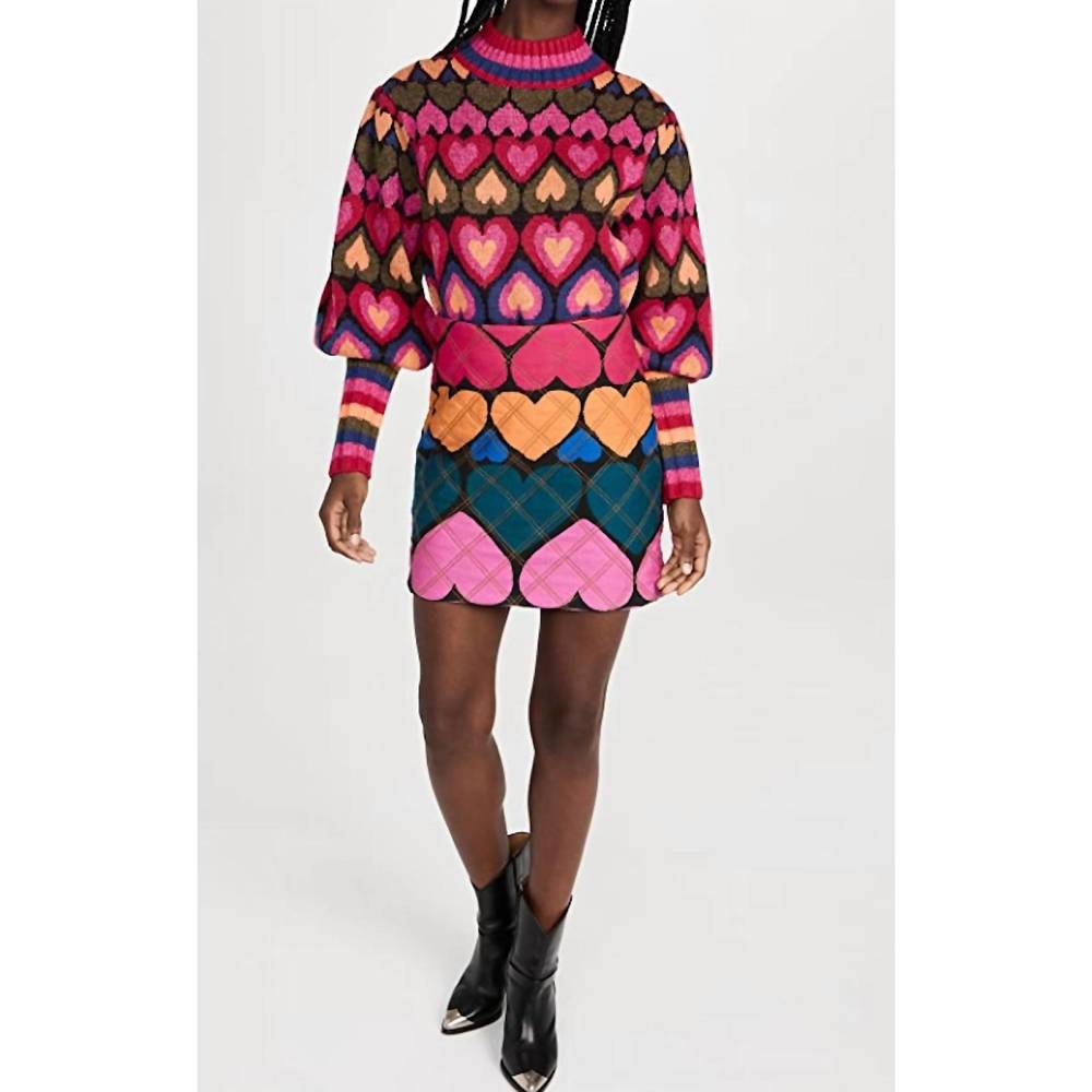FARM RIO jacquard sweater in full of hearts
